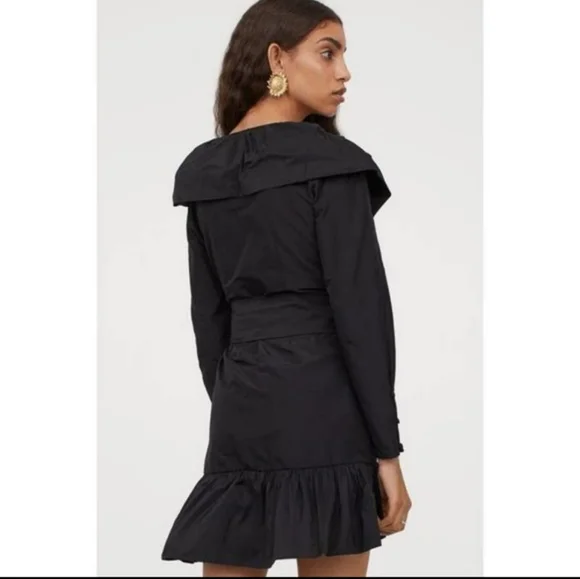 Sandra Mansour H&M Black Ruffled Dress Wrap Bow Small - Picture 4 of 8